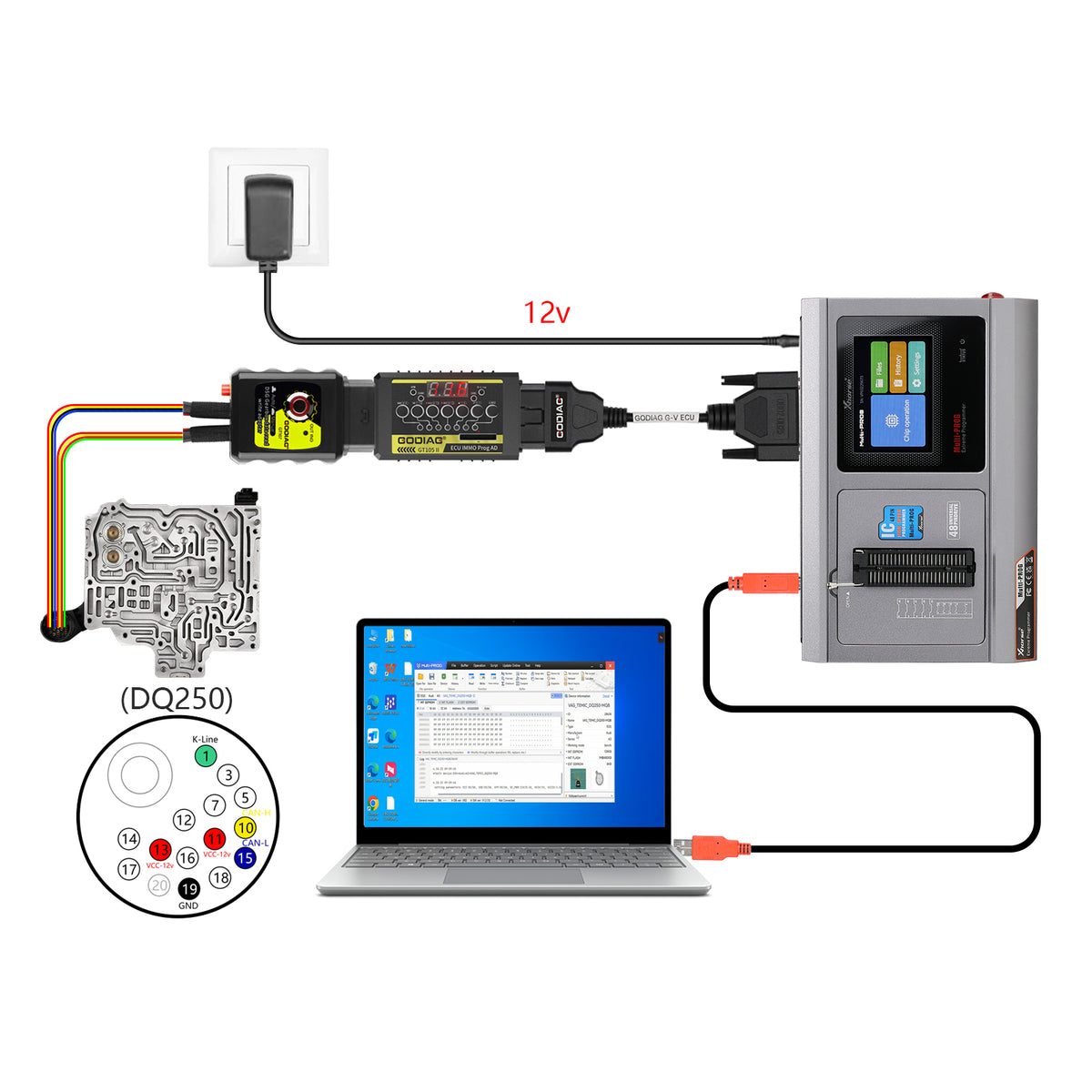 כבל HKSF404 - GODIAG G-V ECU - מתאם Xhorse Multi-Prog המאפשר שימוש במכשיר GT107 לקריאת מחשבי מנוע וגיר