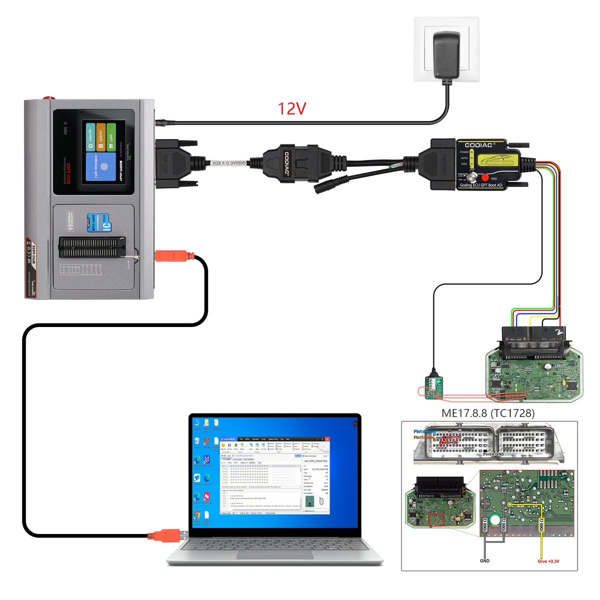 כבל HKSF404 - GODIAG G-V ECU - מתאם Xhorse Multi-Prog המאפשר שימוש במכשיר GT107 לקריאת מחשבי מנוע וגיר