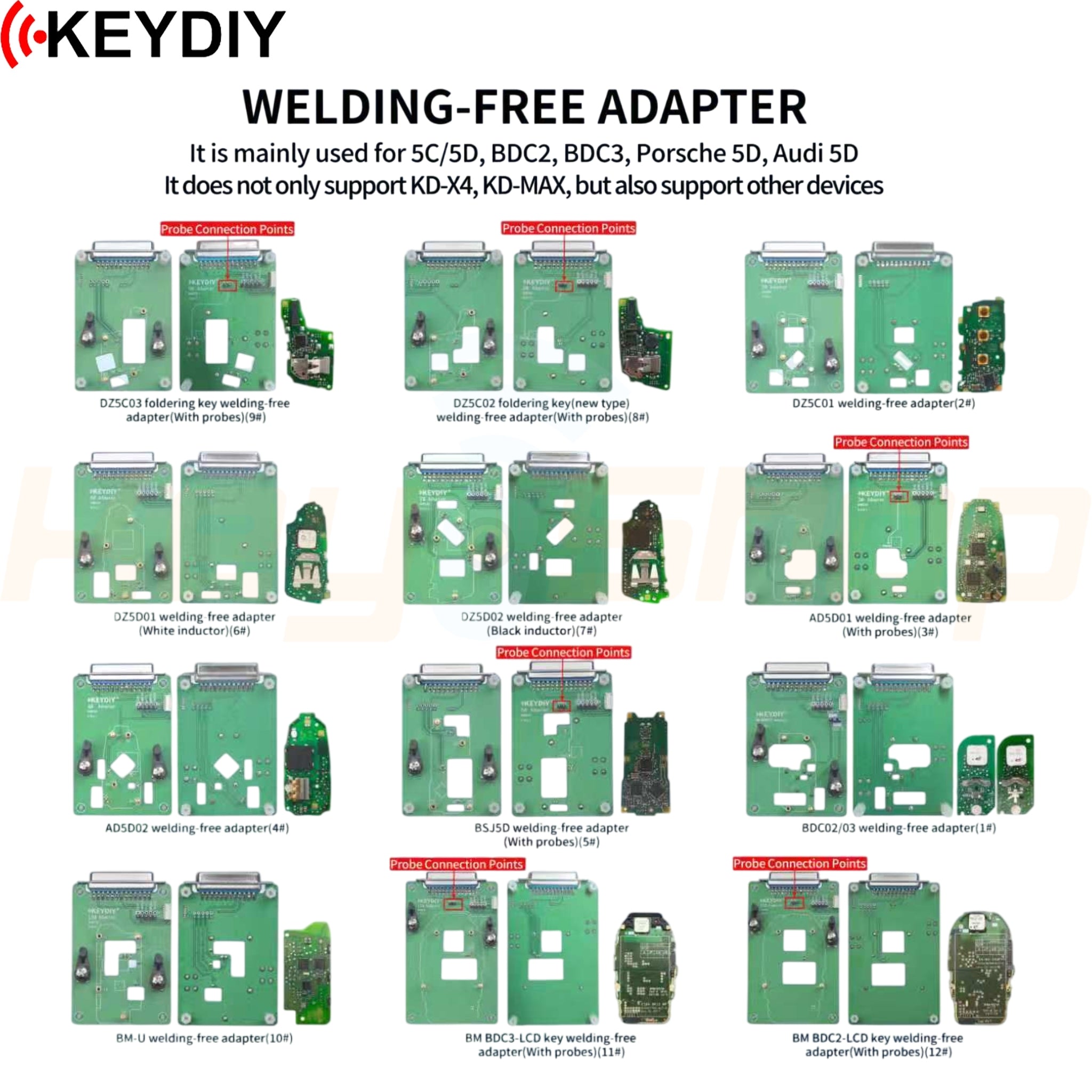 KEYDIY חבילת אדפטרים - 12pcs אוניברסלית ללא-הלחמה - BMW / VAG - להעתקת מפתחות ב.אמ.וו וקבוצאת פולקסווגן אאודי פורשה - עבור KD-X4 / KD-Max ומכשירים נוספים