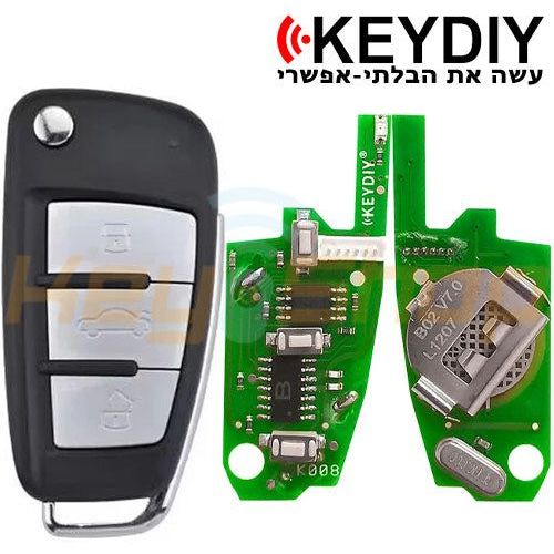 מפתח שלט קופץ אוניברסלי חוטי קיידי-סטייל אאודי | 3-לחצנים | B02-3 | KD (כסוף)