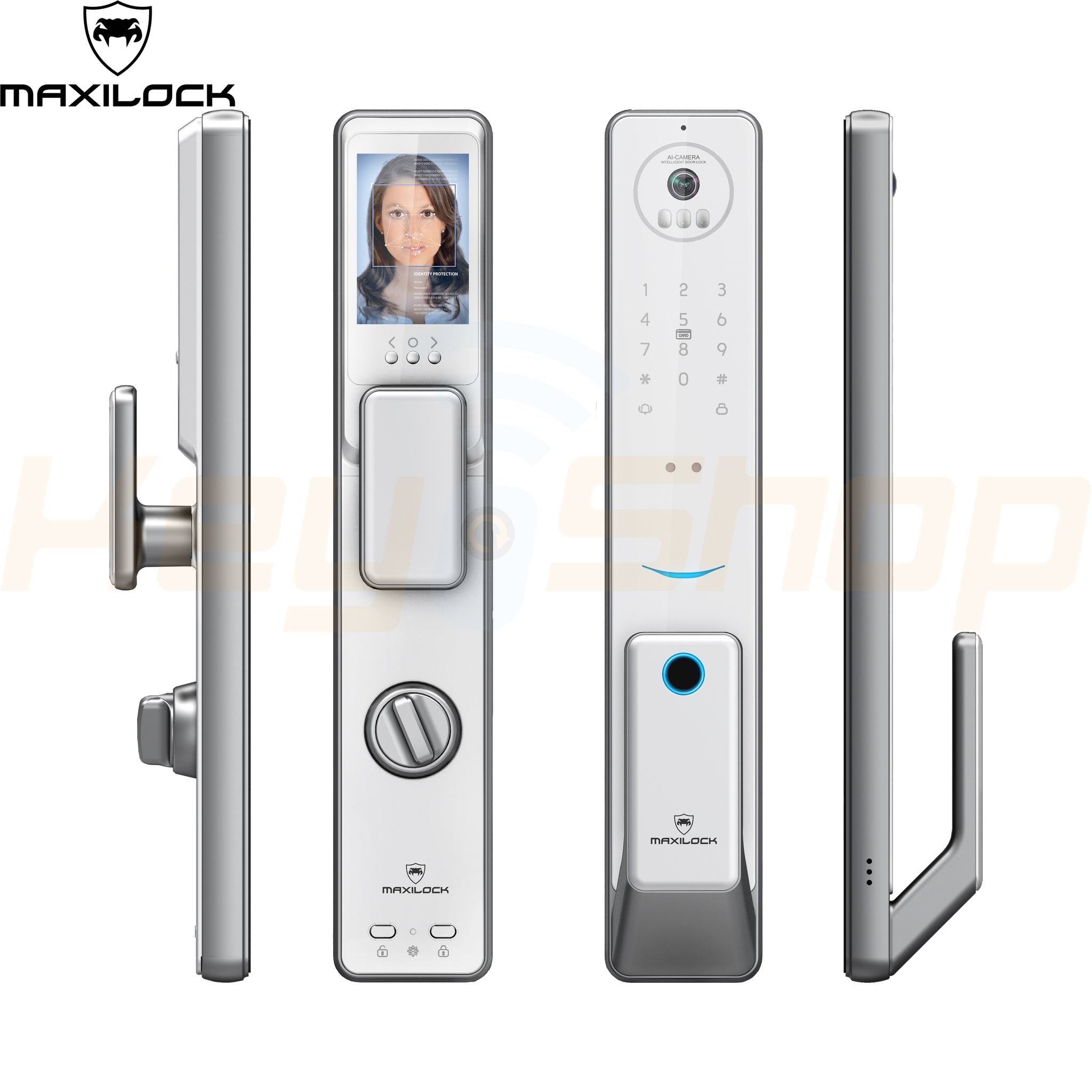 MAXILOCK PALM-V5 מנעול דלת ביומטרי חכם עם מצלמת פעמון ומסך - זיהוי פנים וכף יד, אפליקציה ועוד (ללא התקנה)