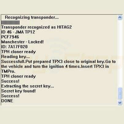 Software 145 / Key copier for Philips Crypto 2 (HITAG2, ID46, TP12) keys onto JMA TPX3/4 transponders