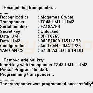 Software 187 / Key copier onto TS48 / CN6 / KD48 transponder