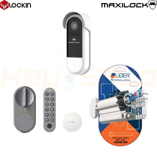 באנדל: מנעול חכם G30 מבית LOCKIN + צילינדר סליידר פטנט + מצלמת פעמון דלת PRO 5MP חכמה מבית מבית MAXILOCK  (דיל שלא יחזור 37.5% הנחה)