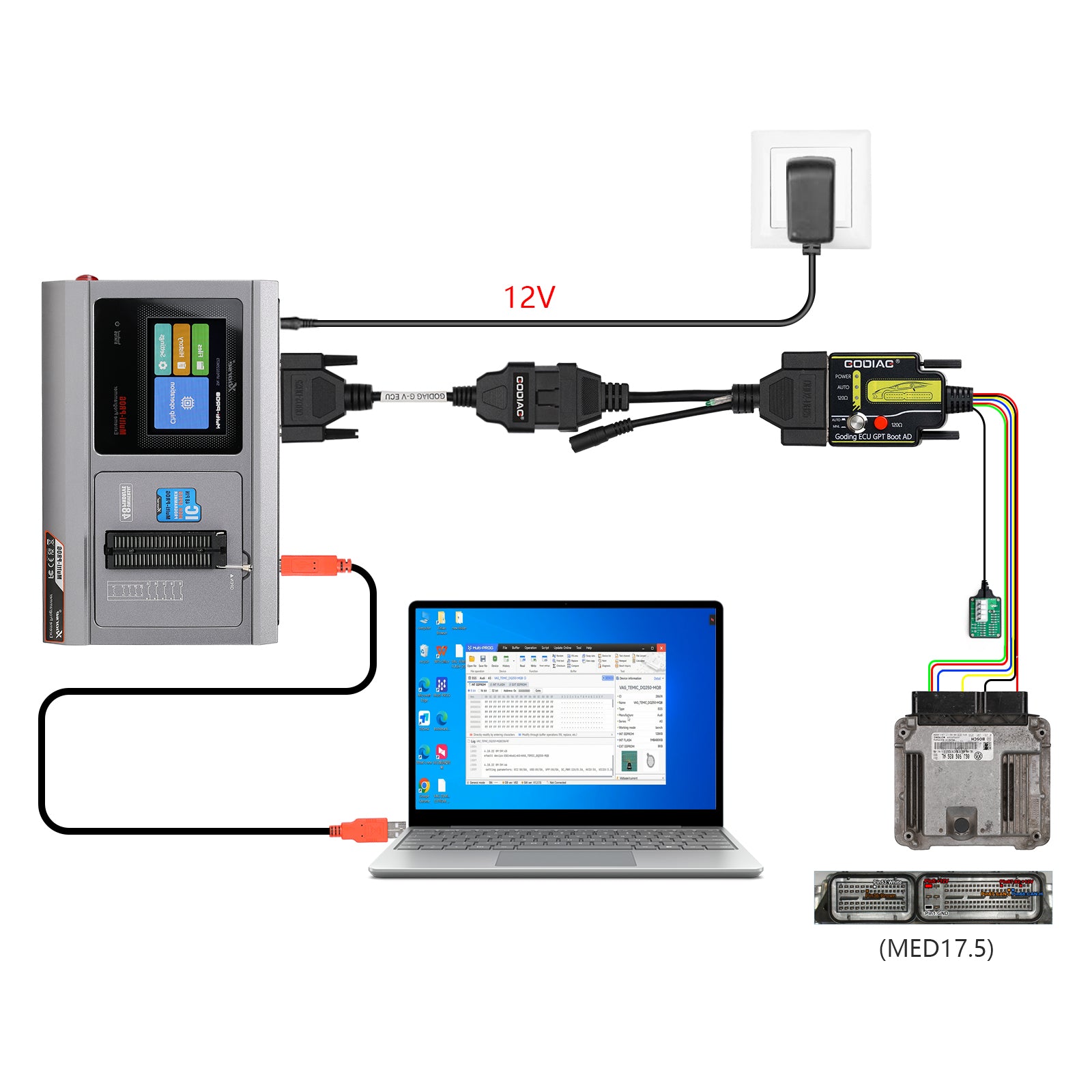 כבל HKSF404 - GODIAG G-V ECU - מתאם Xhorse Multi-Prog המאפשר שימוש במכשיר GT107 לקריאת מחשבי מנוע וגיר