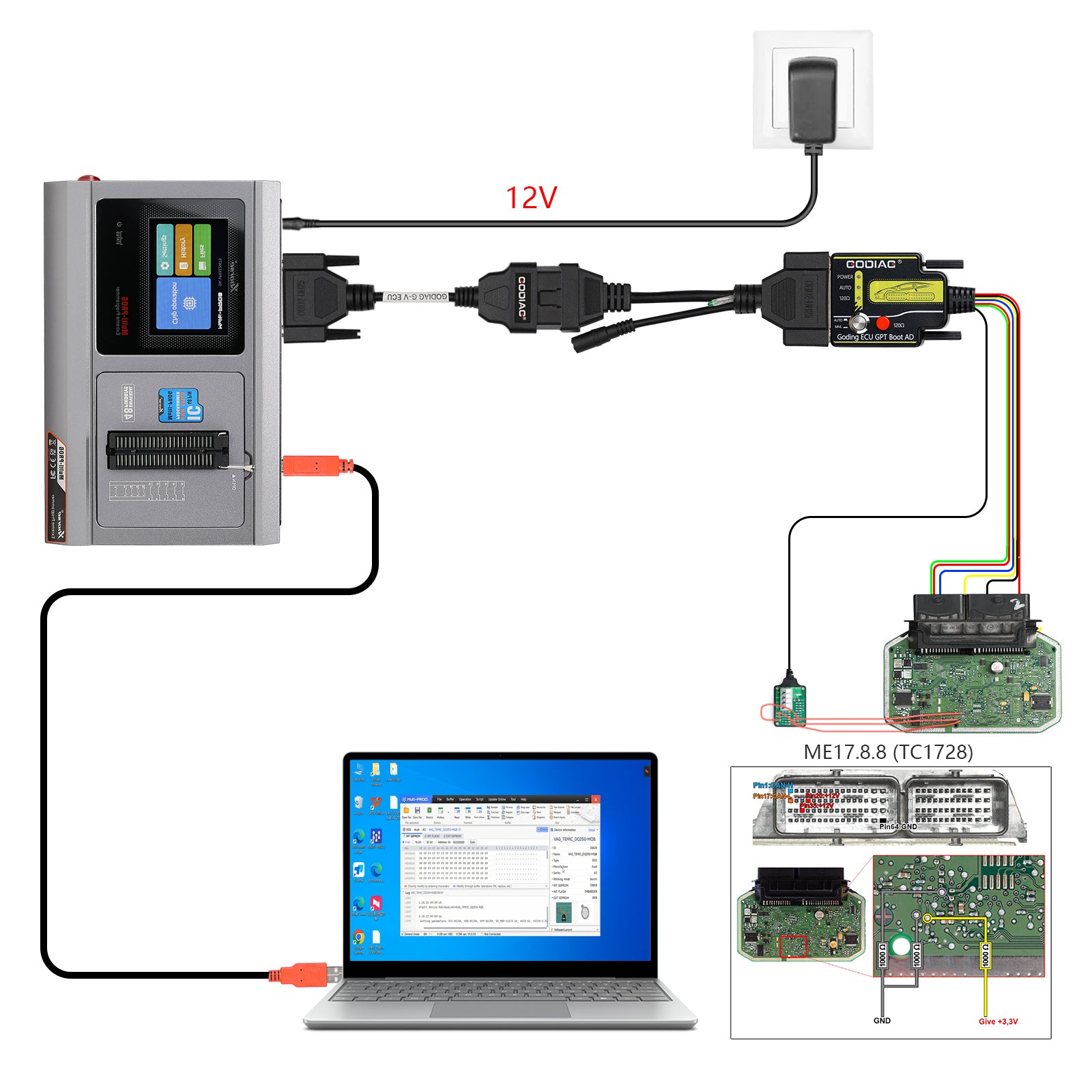 כבל HKSF404 - GODIAG G-V ECU - מתאם Xhorse Multi-Prog המאפשר שימוש במכשיר GT107 לקריאת מחשבי מנוע וגיר