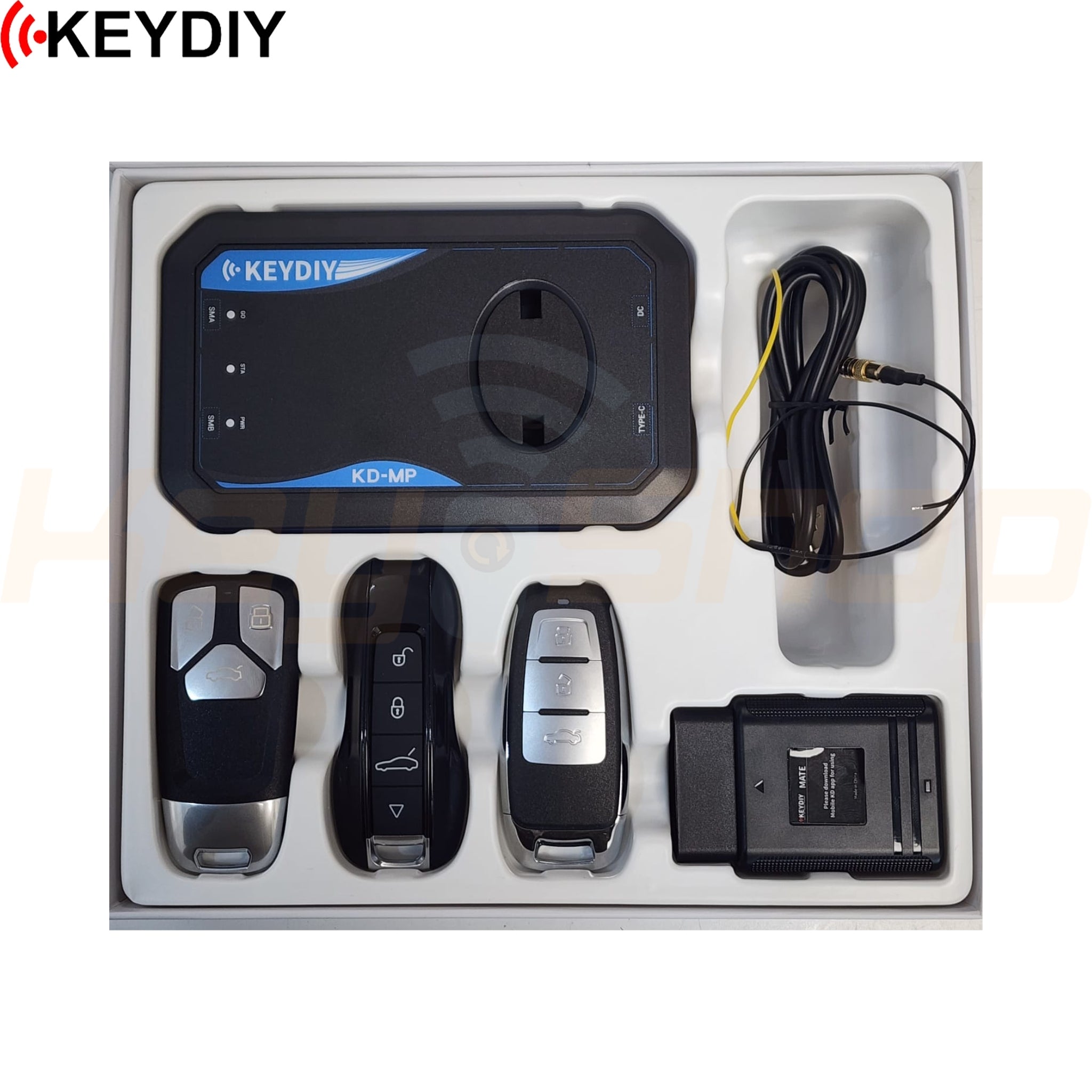 ערכת KEYDIY KD-MP: מכשיר קידוד מפתחות MLB / MQB לקבוצת פולקסווגן אאודי - כולל מקודד OBD, מתאם הלחמה KD-MATE ו-3 שלטים שלטים