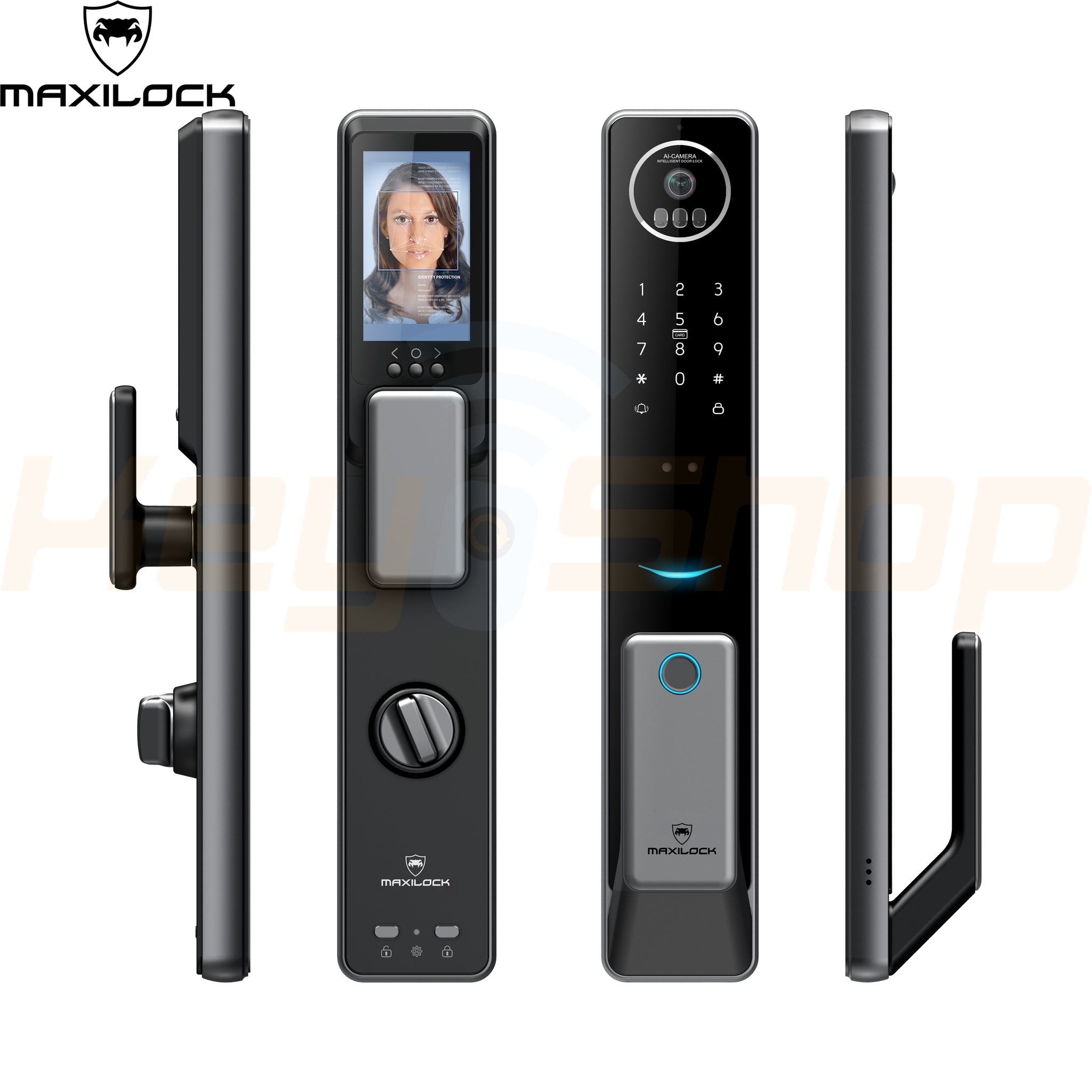 MAXILOCK PALM-V5 מנעול דלת ביומטרי חכם עם מצלמת פעמון ומסך - זיהוי פנים וכף יד, אפליקציה ועוד (ללא התקנה)