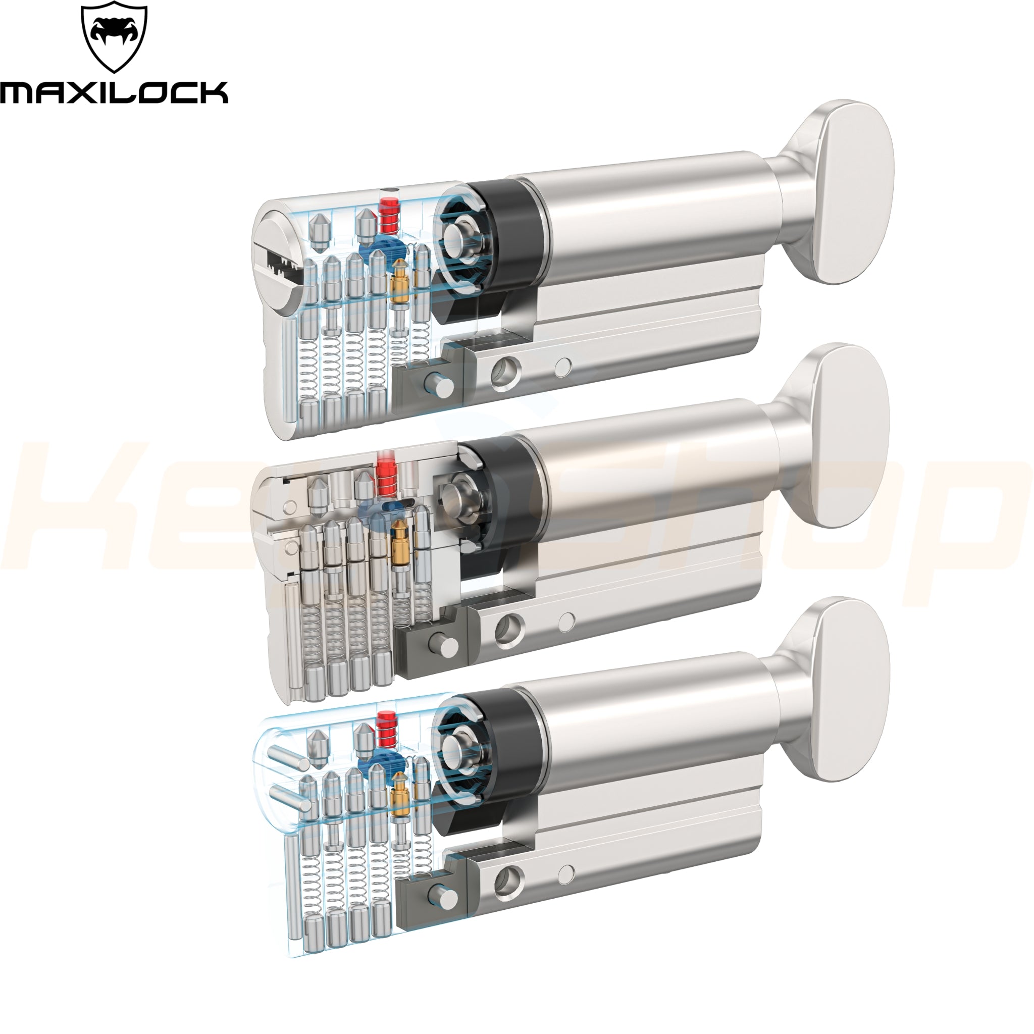 MAXILOCK SLIDER: - צילינדר - 66מ"מ - פטנט סליידר -  33+33-T לשון + כפתור (עם 5 מפתחות)