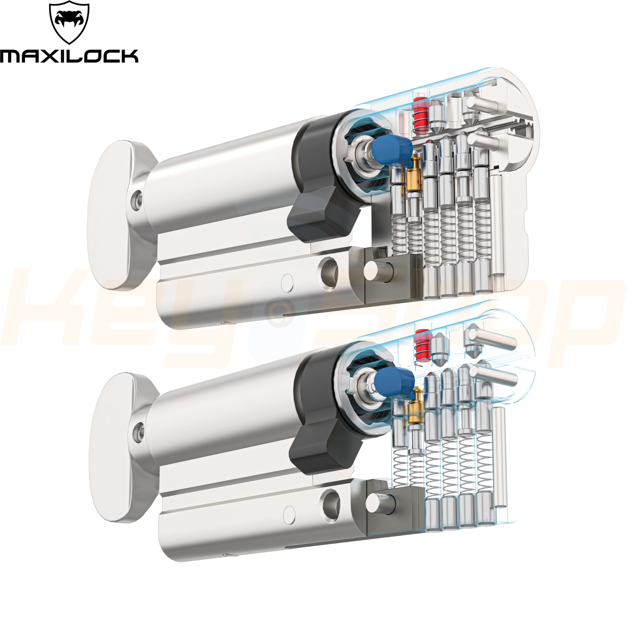 MAXILOCK SLIDER: - צילינדר - 66מ"מ - פטנט סליידר -  33+33-T לשון + כפתור (עם 5 מפתחות)