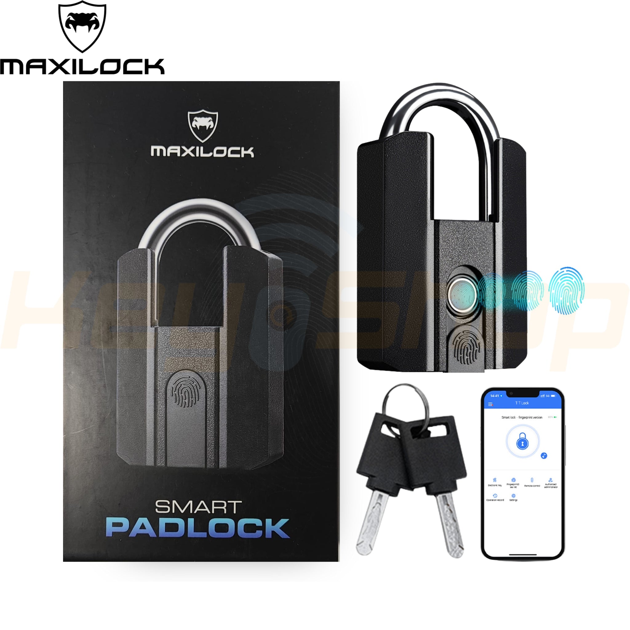 MAXILOCK PADLOCK P30 - מנעול תליה חכם מאובטח  - טביעת אצבע שליטה מאפליקציה ומפתחות חירום