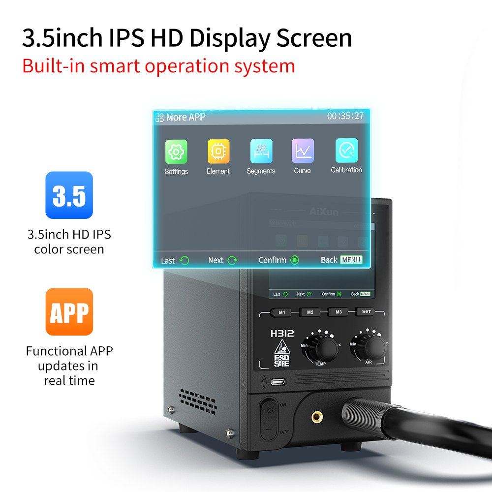 AiXun H312 – תחנת אוויר חם חכמה 1400W עם WiFi ו-Bluetooth