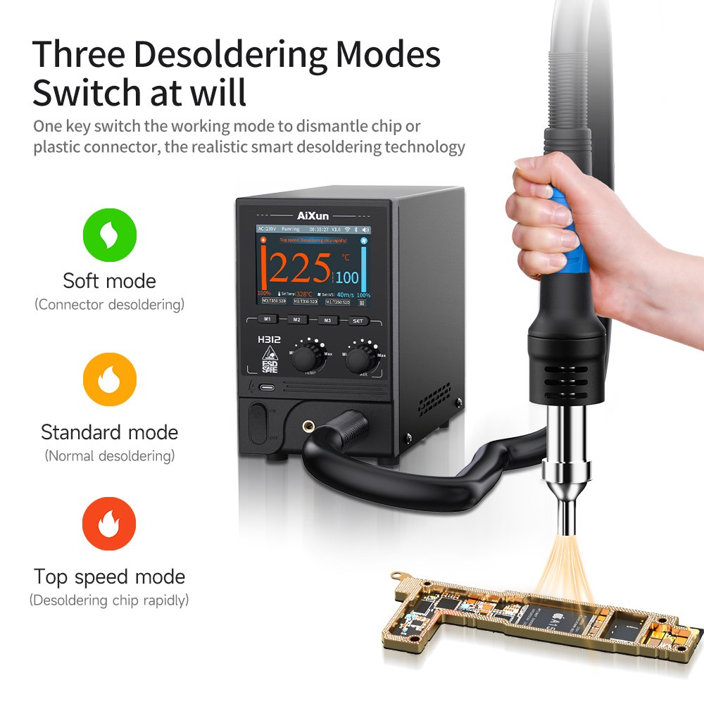 AiXun H312 – תחנת אוויר חם חכמה 1400W עם WiFi ו-Bluetooth