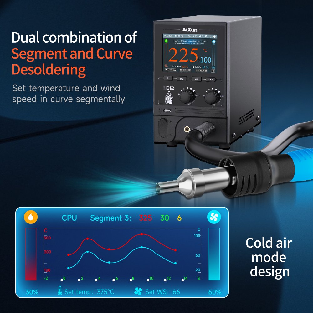 AiXun H312 – תחנת אוויר חם חכמה 1400W עם WiFi ו-Bluetooth