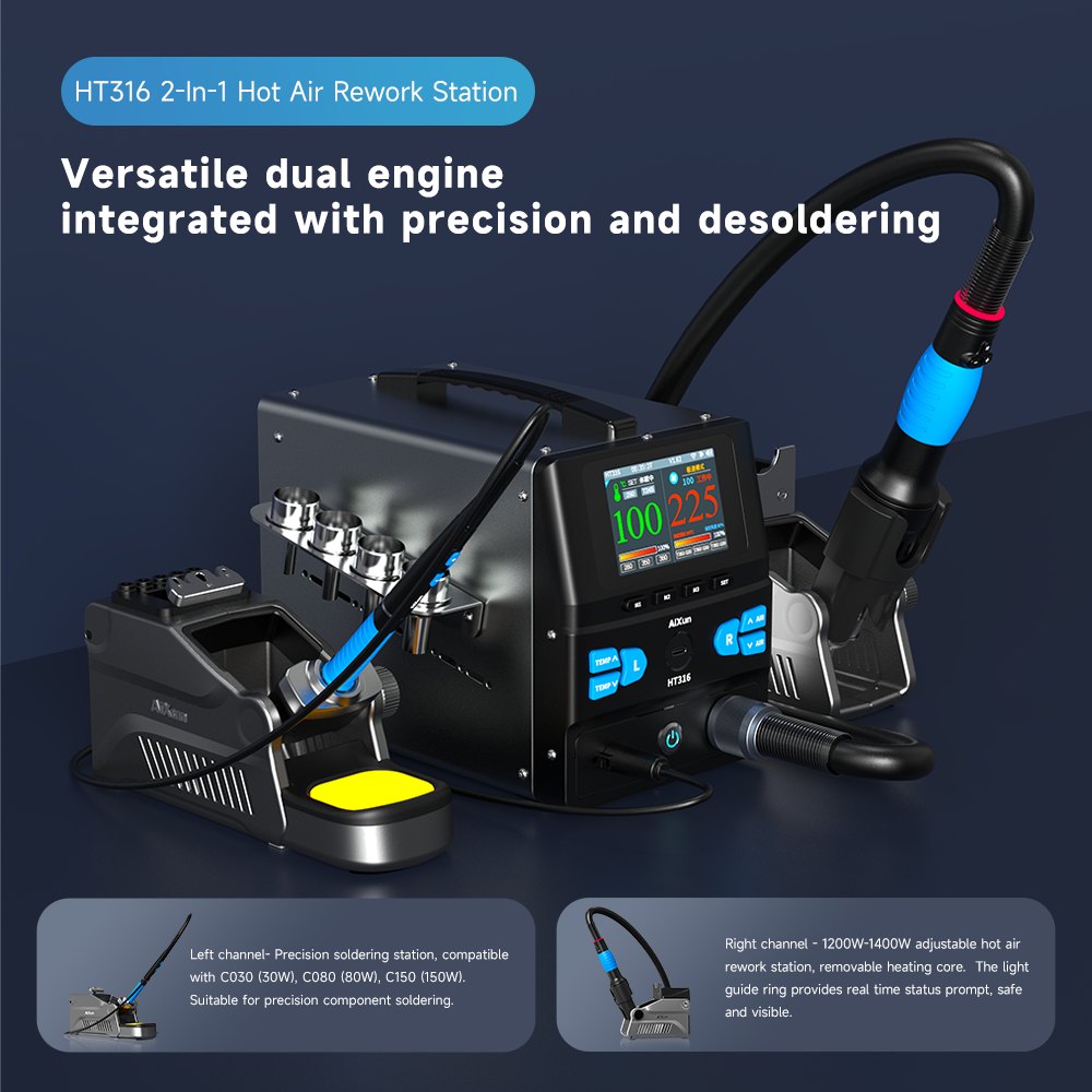 AiXun HT316 – תחנה 2 ב-1: אוויר חם 1400W ומלחם מדויק