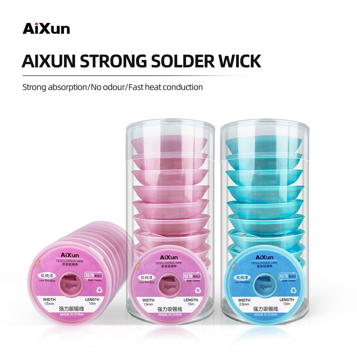 AiXun – פתיל הסרת בדיל חזק (Solder Wick) – שפופרת 10 גלילים