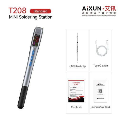 AiXun T208 – מלחם מיני חכם 80W עם מסך צבעוני ו-USB-C