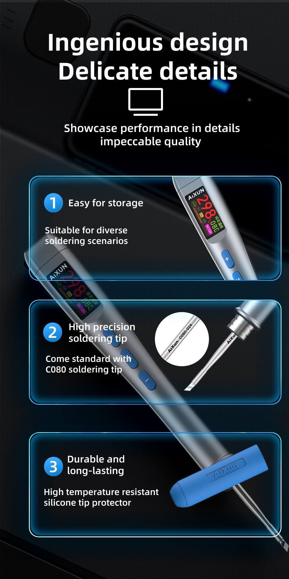AiXun T208 – מלחם מיני חכם 80W עם מסך צבעוני ו-USB-C