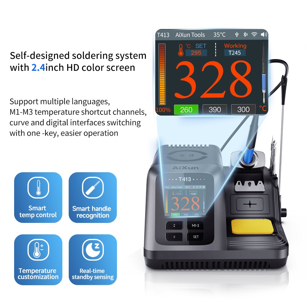 AiXun T413 – תחנת הלחמה חכמה משולבת 200W (ידית T245)